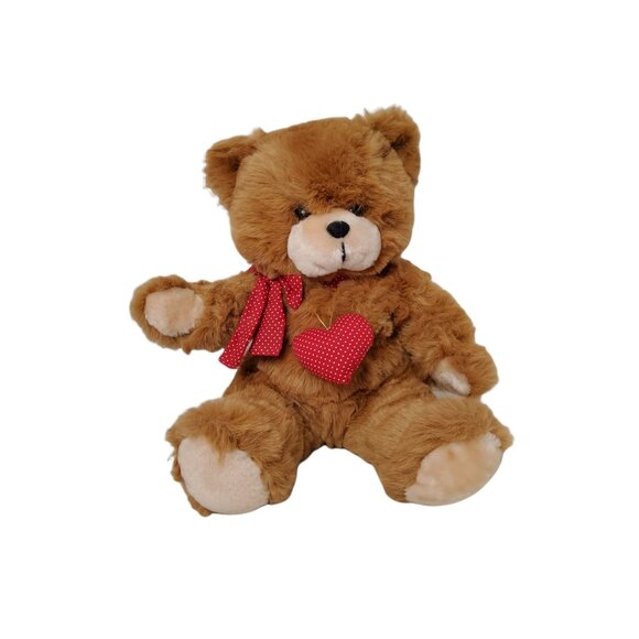 vintage 1984 enesco designed giftware 14"H plush teddy bear with bow and heart n - Picture 1 of 3